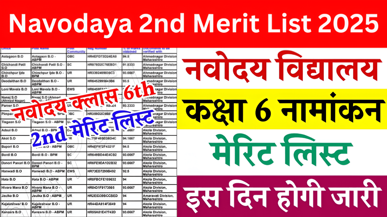 Navodaya 2nd Merit List 2025 – नवोदय 6th नामांकन की दूसरी लिस्ट इस दिन होगी जारी, यहाँ देखें ऑफिसियल डेट और टाइम! -